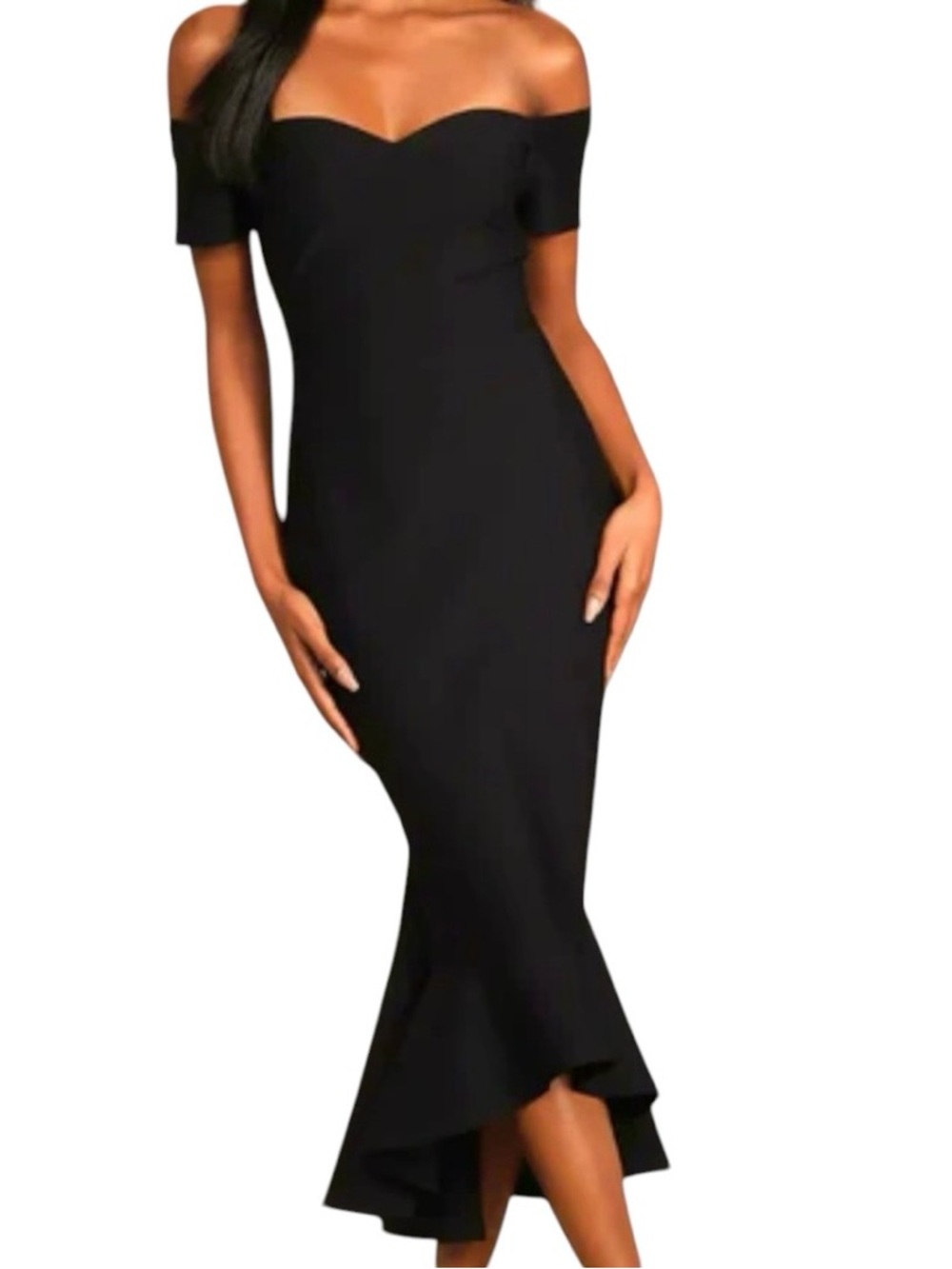 Lulus NWT Black Off-the-Shoulder Midi Dress
